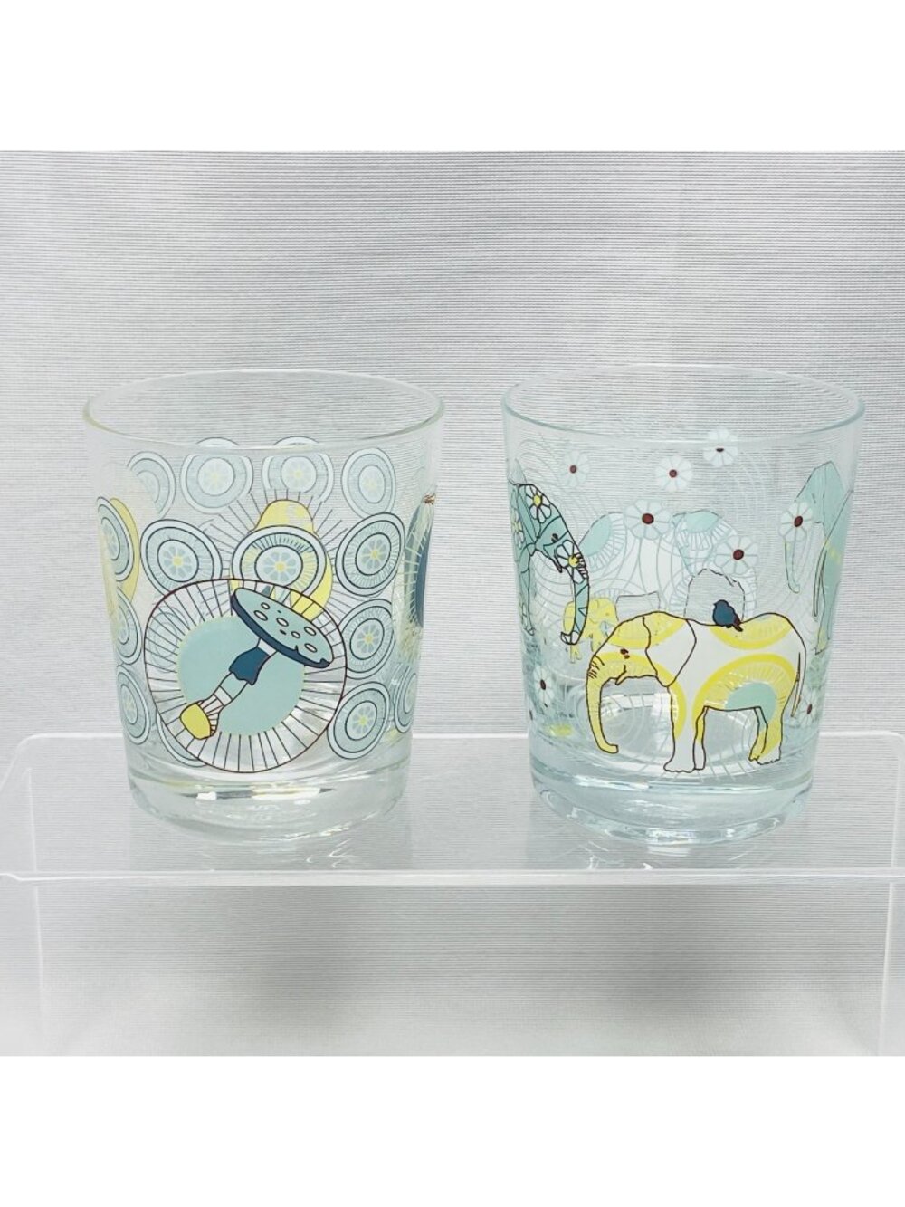 IKEA Animal Print 2 Drinking Glasses 10 Oz Elephant & Penguin Design Lowball